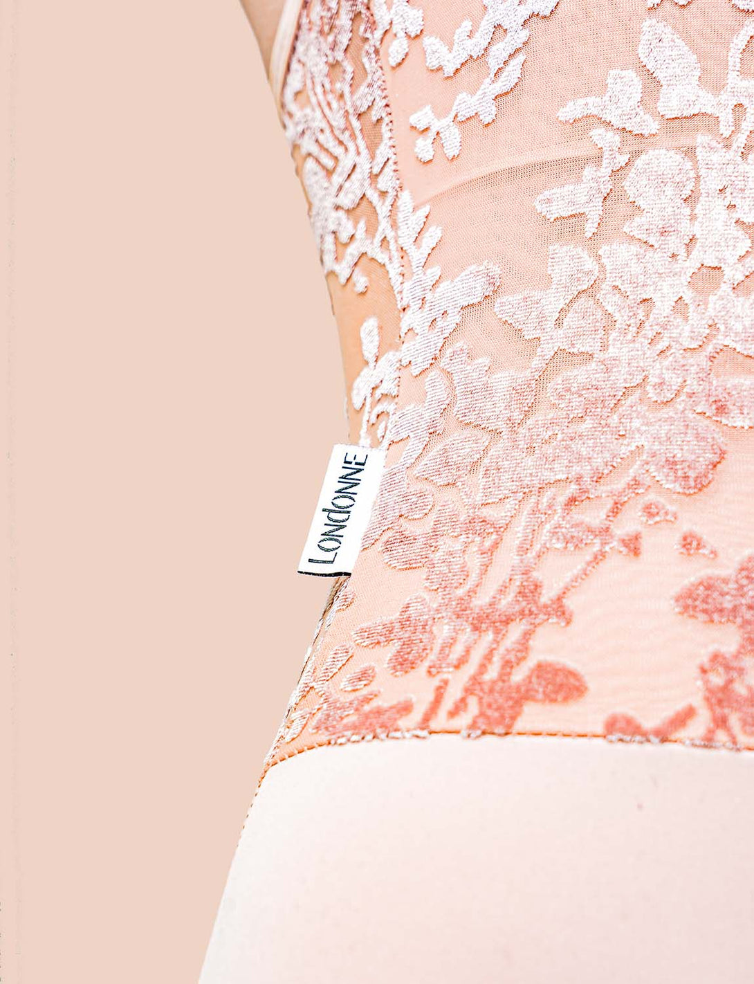 Close up fabric Londonne camisole dance leotard for ballet Vienna Dusty Rose pink floral velvet