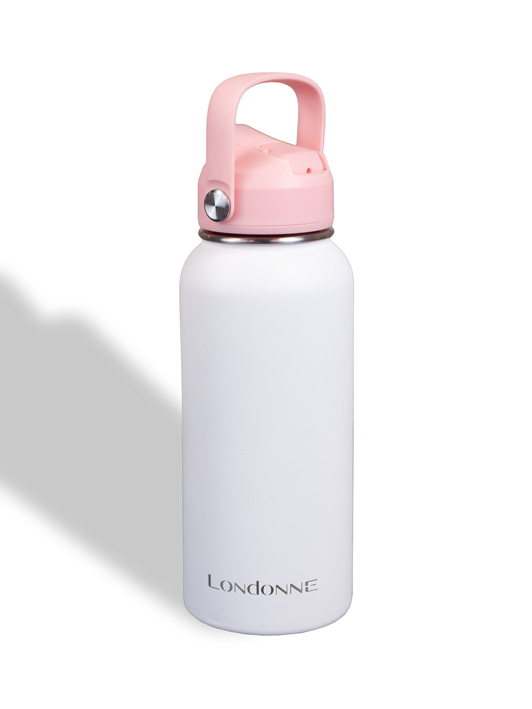 front view Londonne white stainless steel water bottle